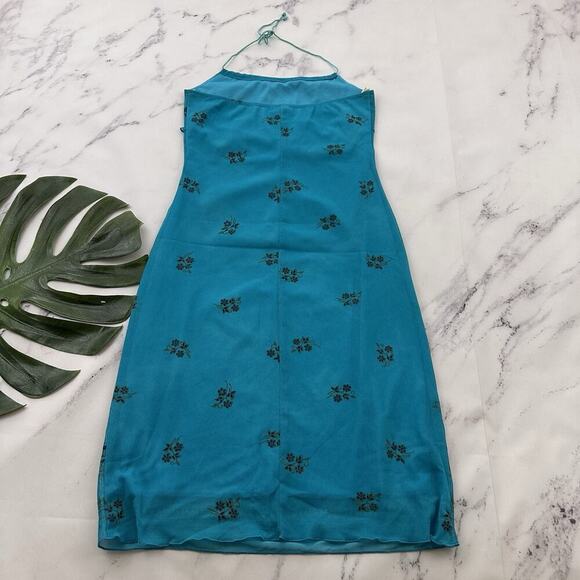 Hourglass Womens Vintage Y2k Halter Dress Size M Blue Paisley Mesh Boho - Picture 7 of 10